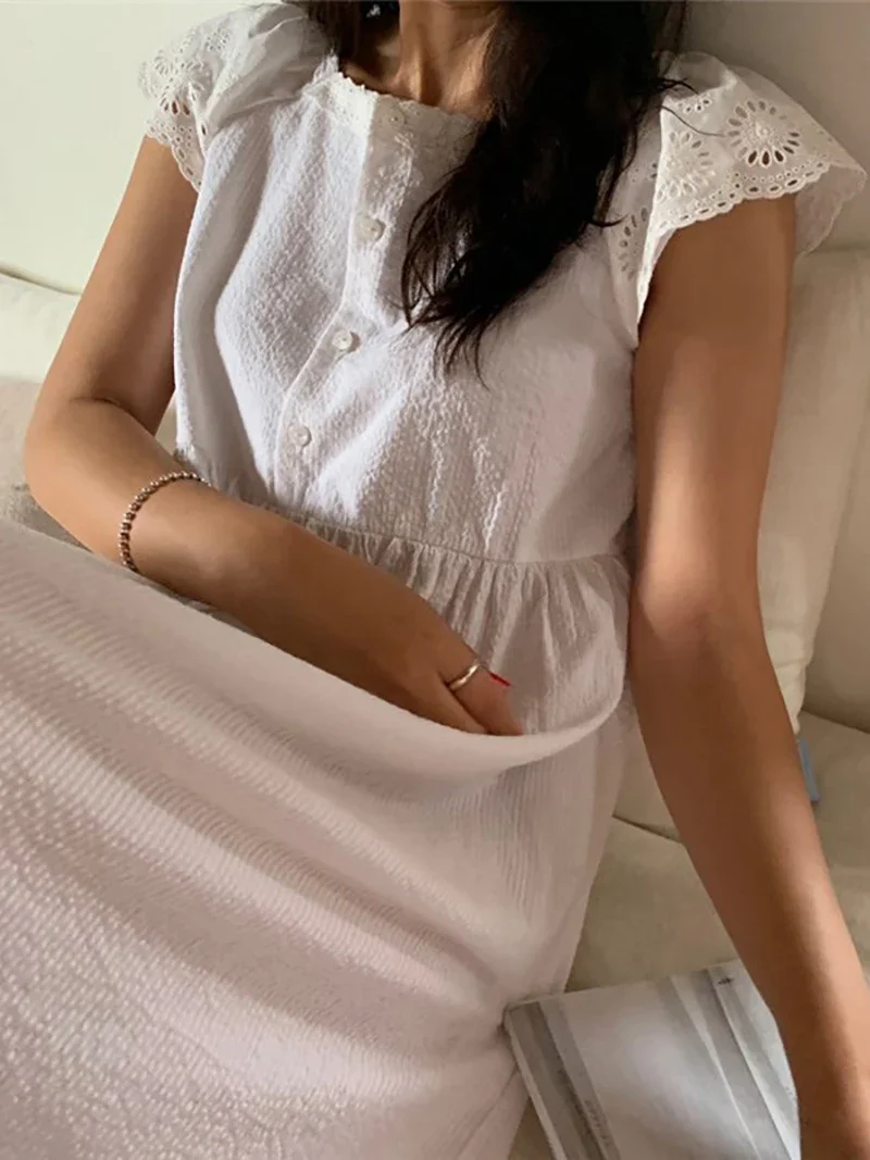 Korea Kawaii Lounge Night Dress Summer Sweet Girl Cotton Lace Short Sleeve Nightdress Victorian Princess Sleepwear Home Clothes view 2