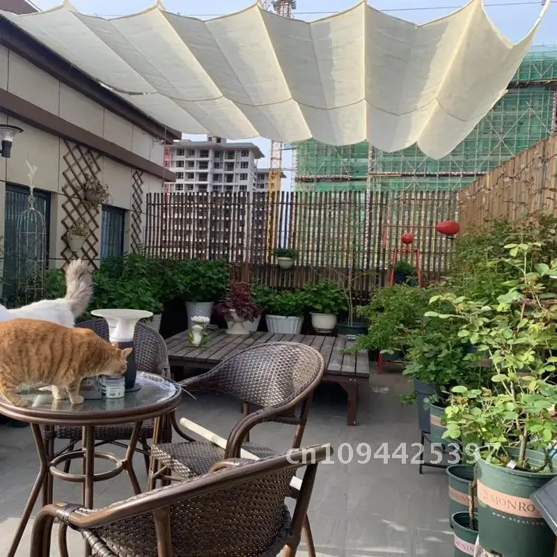 Thicken Anti-UV HDPE Fabric Pergola Retractable Wave Sun Shade Net Terrace Balcony Sliding Canopy Swimming Pool Sun Cover