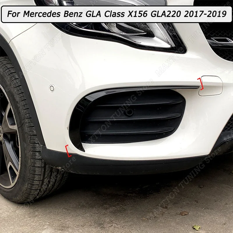 For Mercedes Benz GLA Class X156 GLA220 250 2017 2018 2019 Car Front Bumper Spoiler Wind Knife Body Kits Tuning Gloss Black ABS