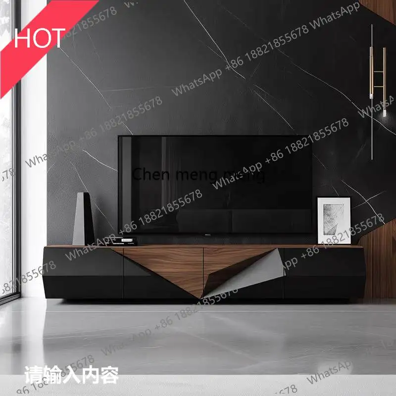 

07 Italian minimalist walnut TV cabinet designer living room locker against the wall
