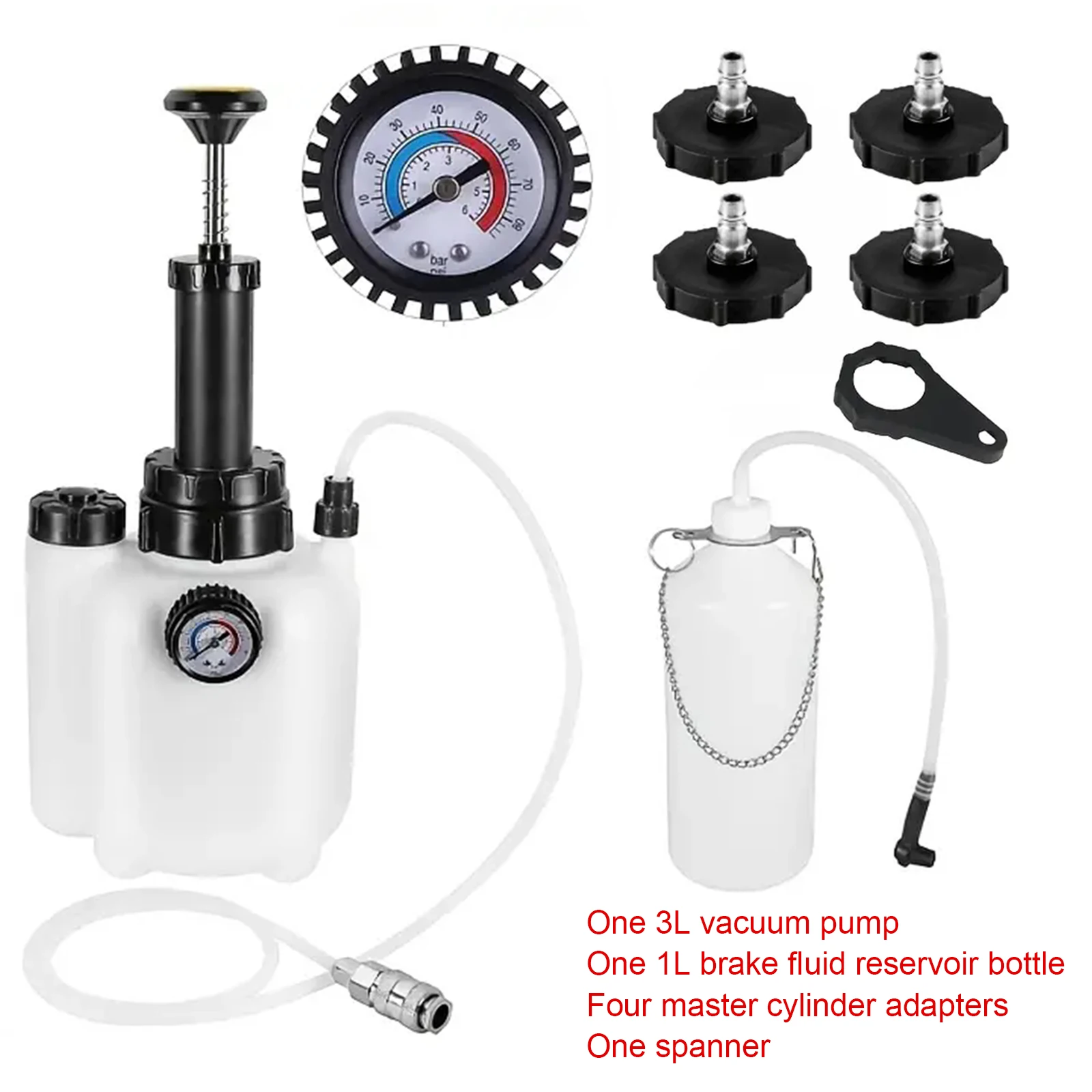 

3L Car Brake Fluid Replacement Tools W/1L Brake Fluid Bleed Bottle & 4 Adapter Auto Pneumatic Brake Bleeder for Car Motorcycle