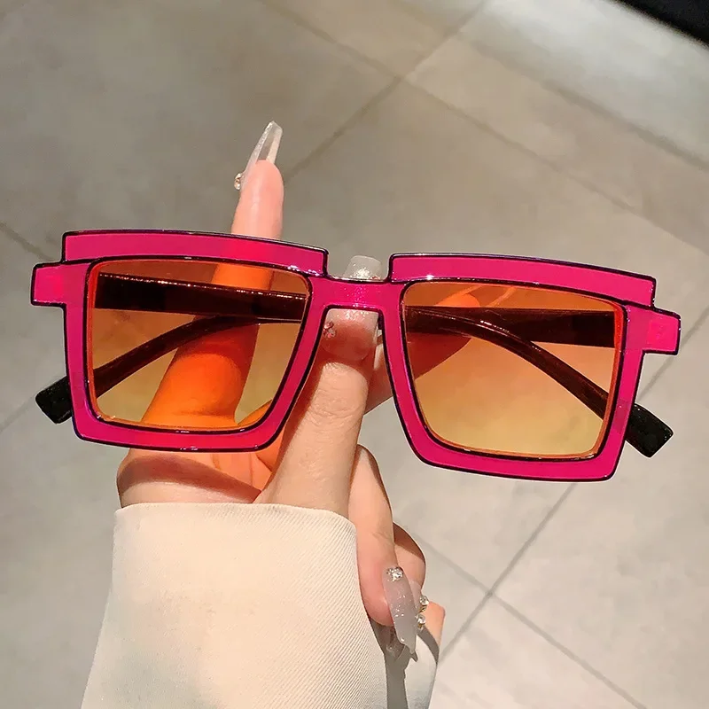 Vintage Fluorescent Color Square Sunglasses Women For Men Trendy Sun Glasses Punk Luxury Brand Designer Cartoon Stripe Eyewear