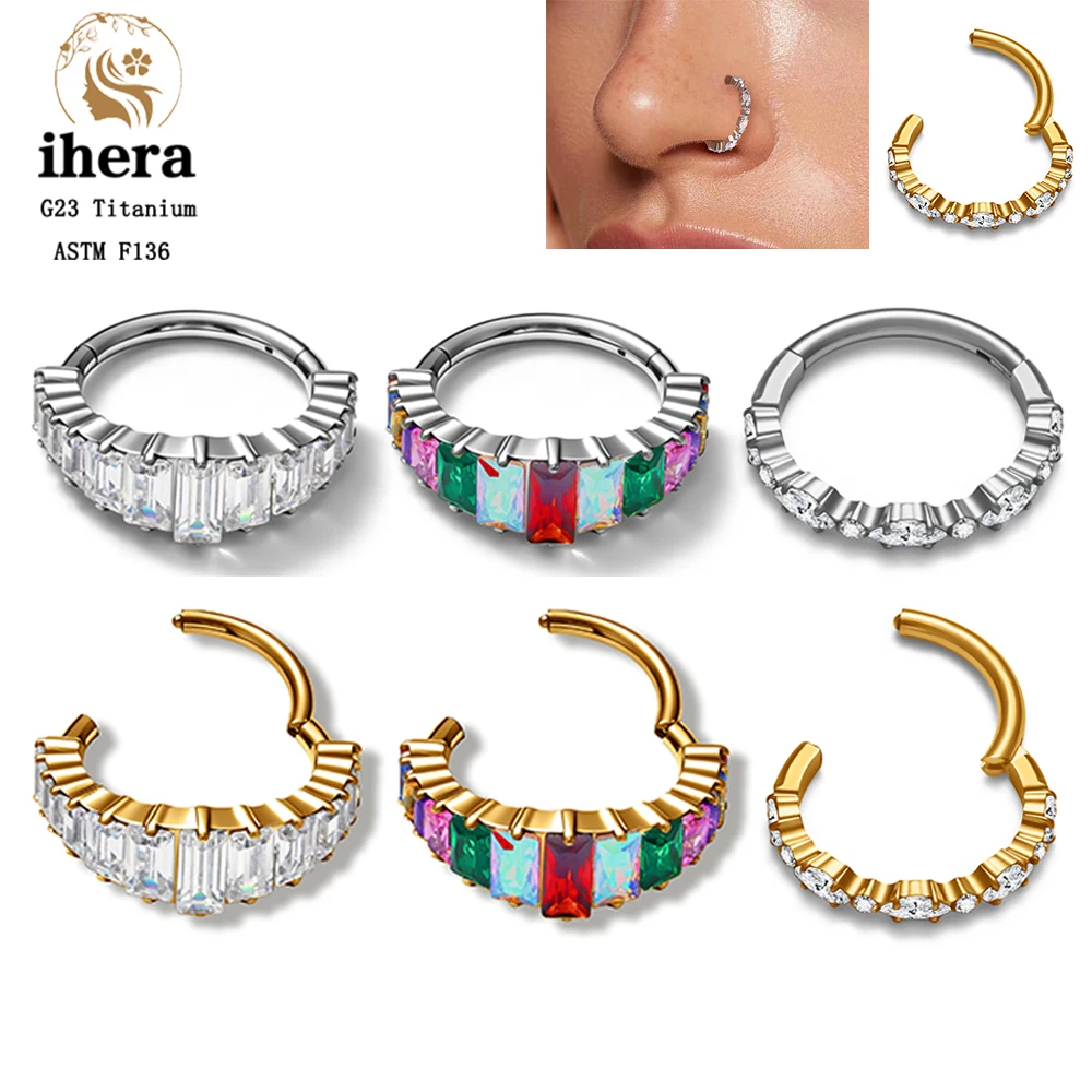 ASTM F136 Titan Marquise Quadrat CZ Septum Clicker Ring 16G Klappbarer Segment-Creolenring Knorpel-Helix-Nasenpiercing-Schmuck