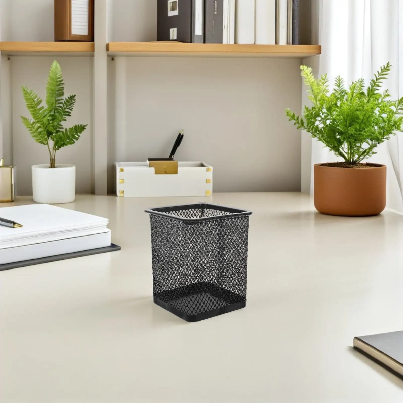 12pcs-black-iron-bucket-desktop-pen-holder-mesh-desk-organizer-hollow-metal-stationery-holder-for-pens-pencils-crayons-makeup