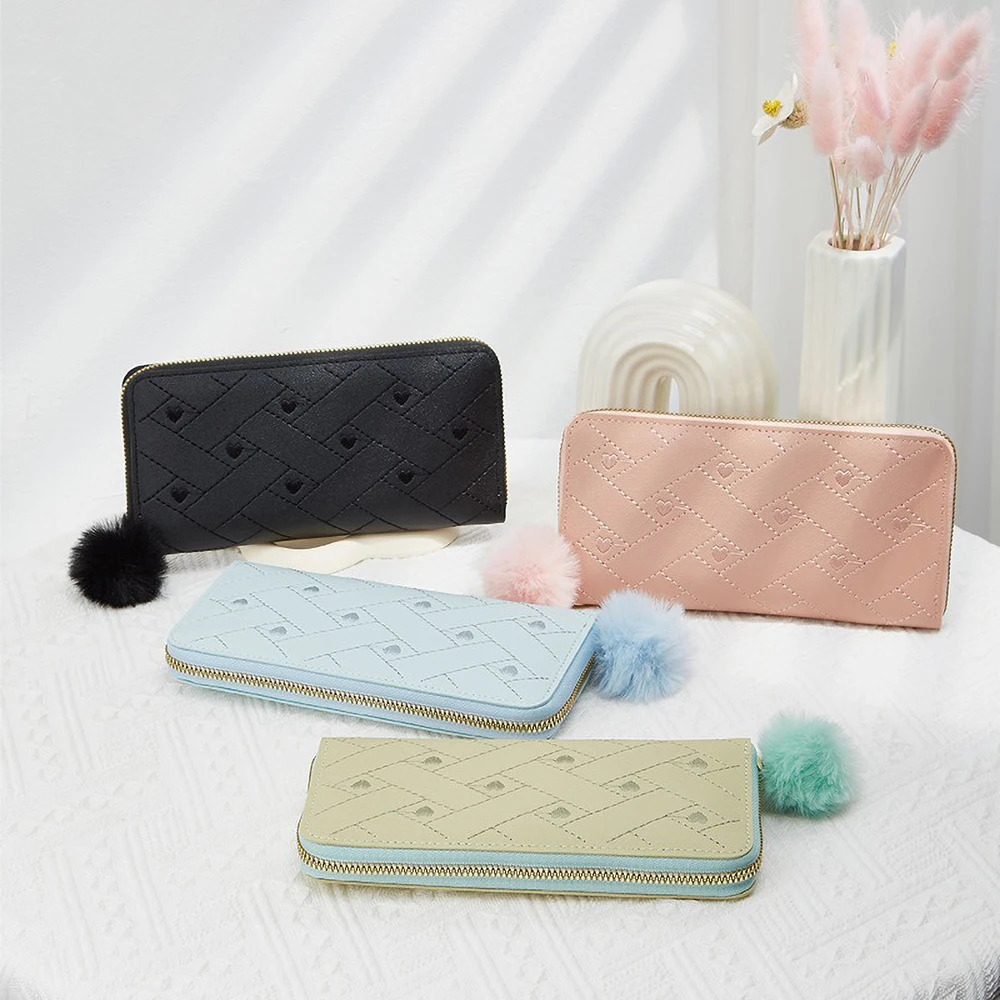 2025 Elegant Solid Color Women Clutch Bag Long Love Embroidery Wristlet Purse with Zipper for Wedding Party Evening Prom Gift