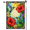 Stained Glass Hummingbird Hibiscus Garden Flag, 12 x 18 Inch llz