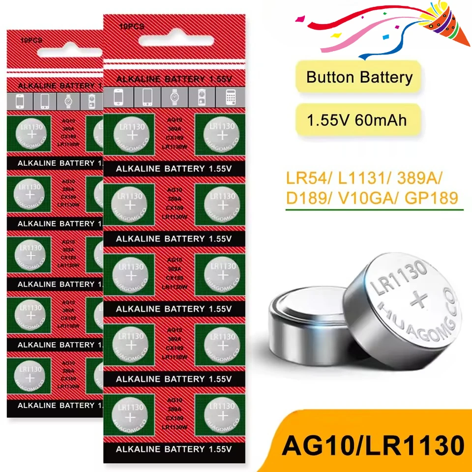 10-50Pcs AG10 1.55V Button Batteries LR1130 LR54 L1131 389A High Quality Alkaline Coins Cell Battery for Watch Toy Calculators
