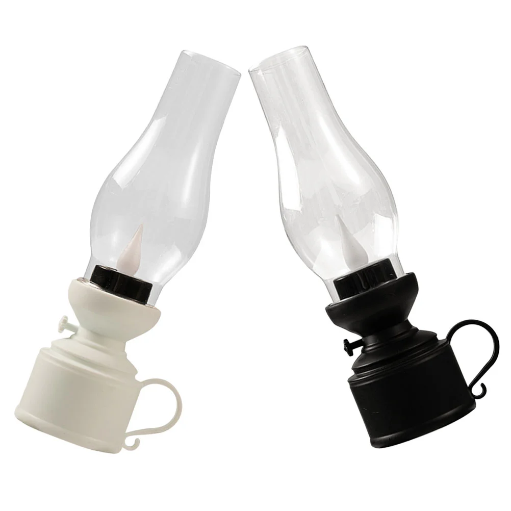 

2 Pcs Retro Luminous Electronic Kerosene Lamp Desktop Ornament Table Oil Lamps Decorative Shine for Indoor Use Plastic