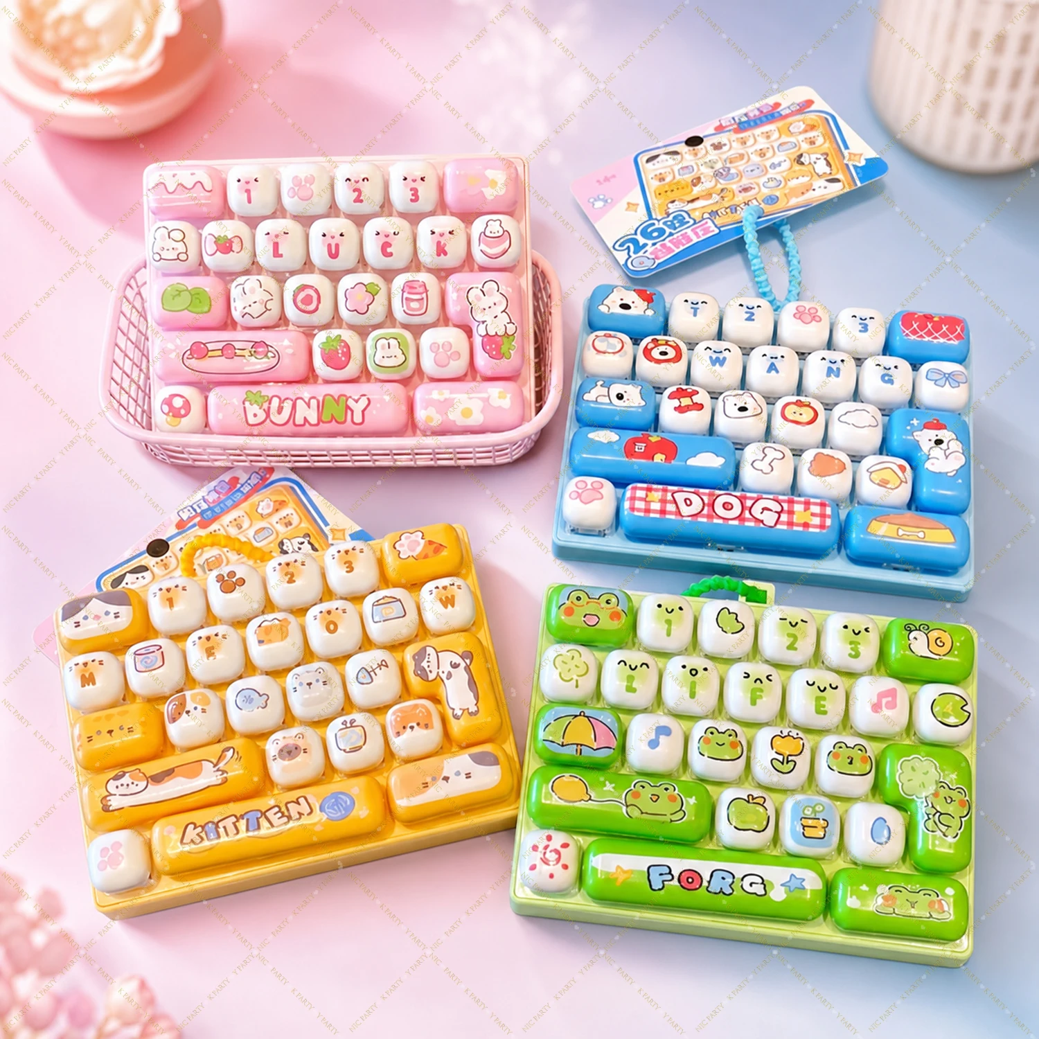 Funny 26 Key Keyboard Keycap Keychain Creative Fidget Squeeze Stress Anxiety Relief Decompression Sensory Bag Charm Party Gift