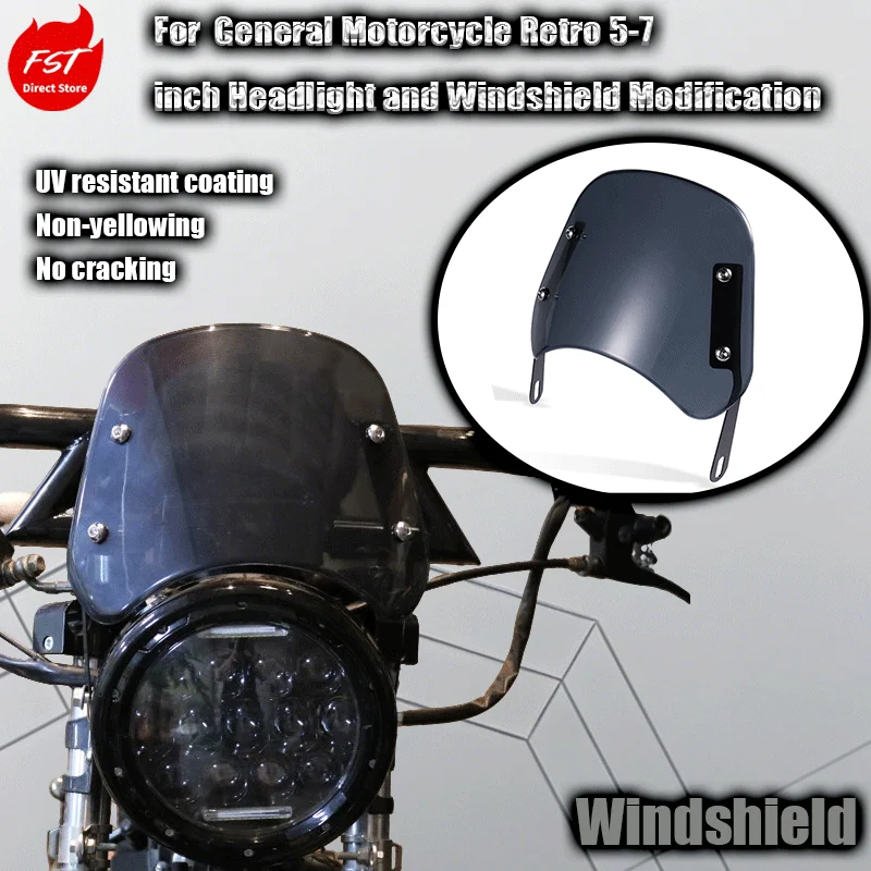 Retro Motorcycle Headlight Modification 5-7 Inch Front Headlights Motorcycle Windshield Front Windshield C for Classic Bikes
