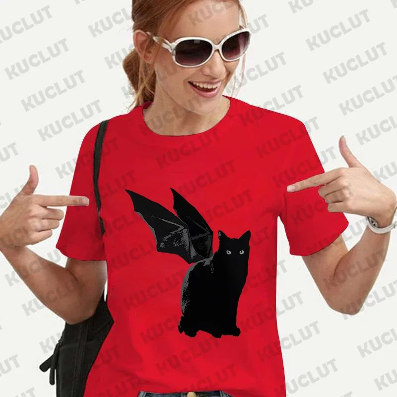 Grappige Zwarte Kat Tee Shirt Vrouwen Kleding Anime Designer Harajuku Esthetische Mode Streetwear Korte Mouw Tee Vrouwelijke Kleding