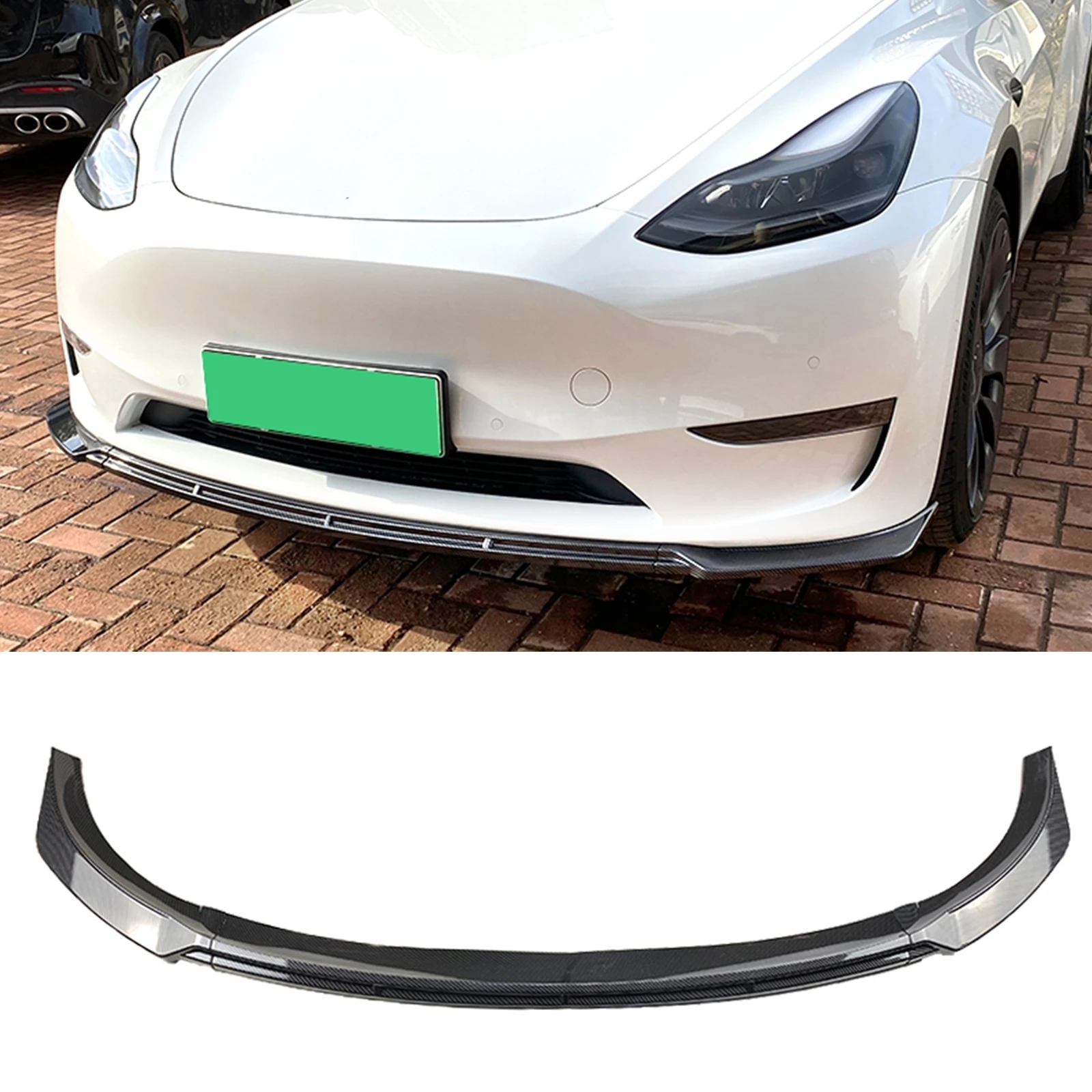 

For Tesla Model Y 2020 2021 2022 2023 Front Bumper Spoiler Lip ABS Carbon Fiber Look/Gloss Black Lower Splitter Protect Blade