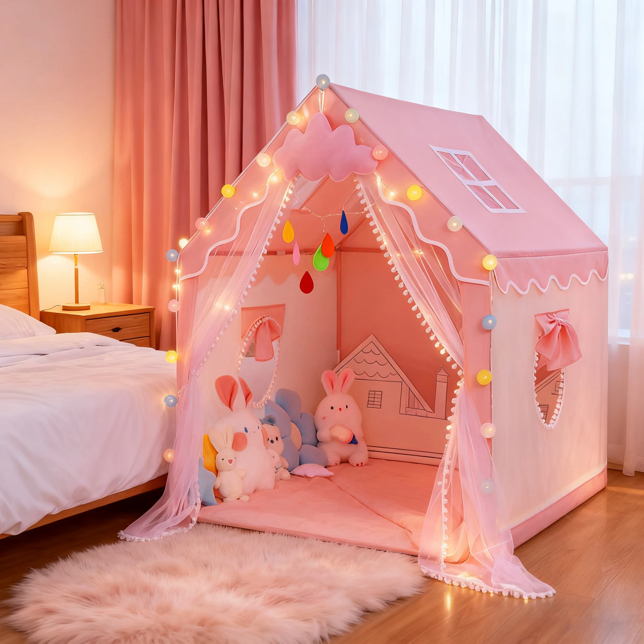 Maison de jeu château de princesse, tente de jeu pour enfants, maison pour filles avec lucarne, cadeau parfait pour les enfants, disponible pour l'intérieur et l'extérieur