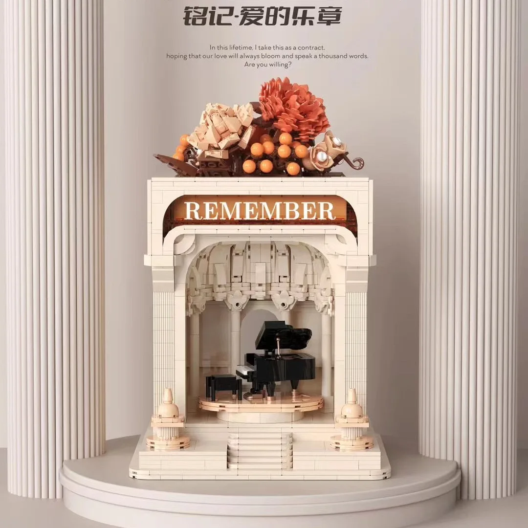 Piano Bricks Eternal Rose Block Lnstrument Flower Building Blocks Mini With Light Home Decor Christmas Gift Toys For Child Adult