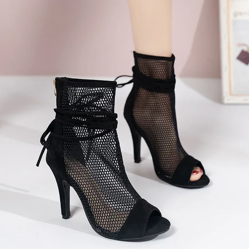 Summer New Pupms Women High Top Dance Shoes Ballroom Salsa Tango Sandals Girl Fashion Party Mesh Cutout High Heel Sandalias