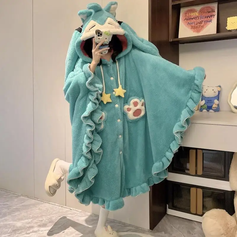 Hatsune Miku Kawaii Anime Winter Cute Girls Home Pajamas Warm Thickened Comfortable Pajamas Set Gift for Girlfriend