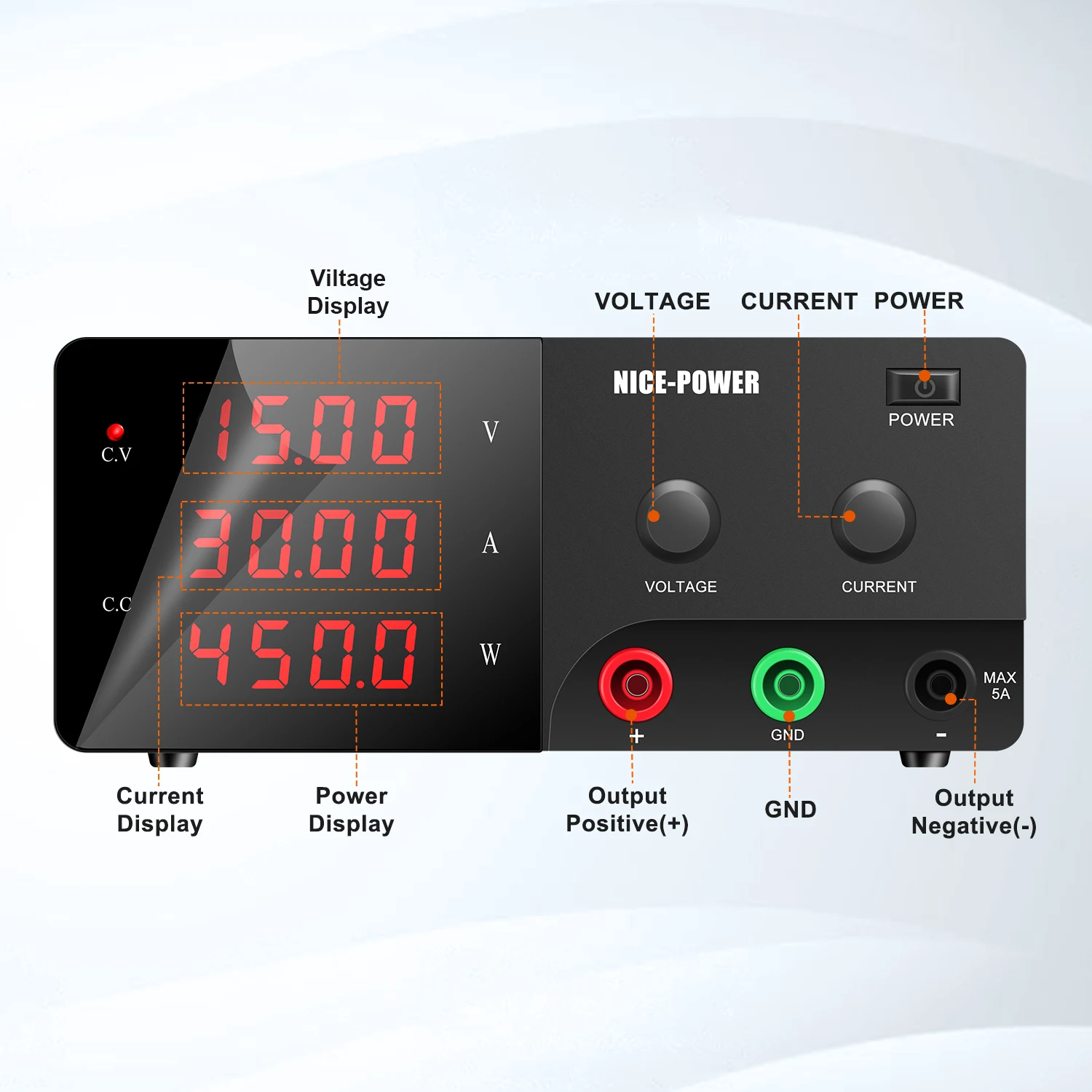 Imagem -03 - Ajustable 30v 60v 15v 120v 200v 5a Del Regulador de la Fuente de Alimentación de la Commutación de cc de la Alta Potencia 450w1200w 100v 10a