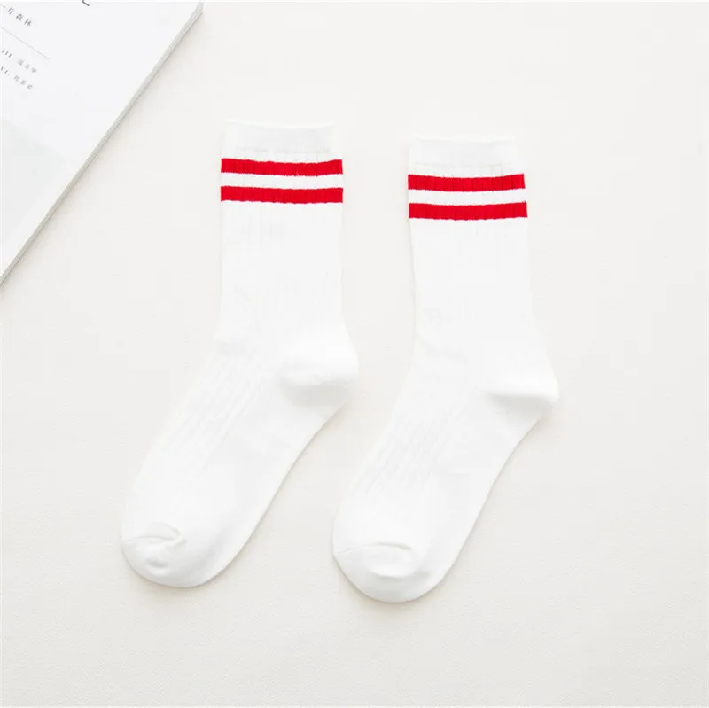 Funny Cute Japanese High School Girls Cotton Loose Striped Crew Socks Colorful Women Sox Harajuku Designer Retro Yellow White