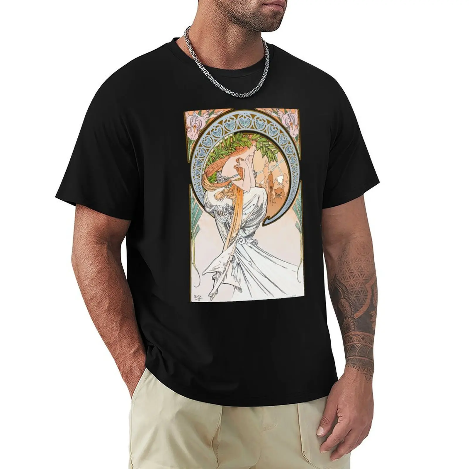 

The Arts - Poetry, by Alphonse Mucha. HIGH DEFINITION T-Shirt summer tops quick-drying sublime t shirt men