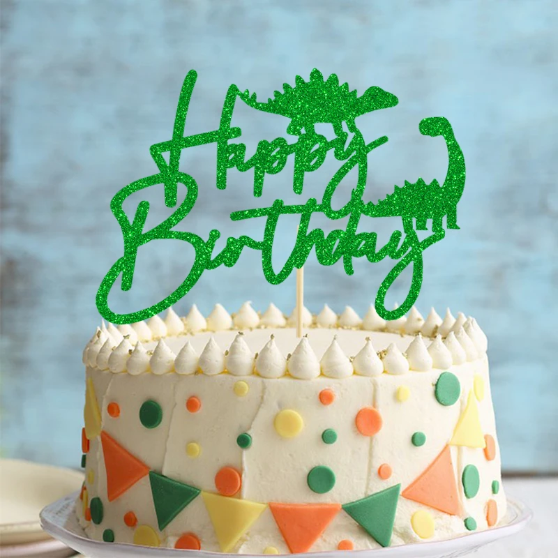 1 Stück Gold/Schwarz/Grün/Blau Dinosaurier Alles Gute zum Geburtstag Kuchen mit Dinosaurier Thema, Baby Dusche, Geburtstag Party Kuchen Dekoration Lieferungen – Detail 7
