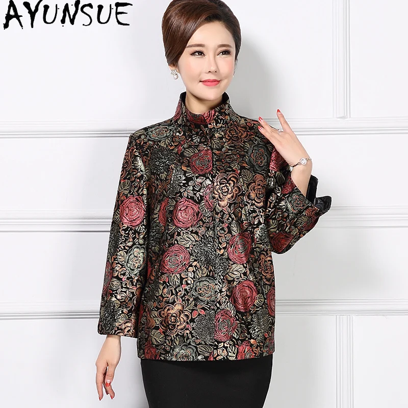 سترة من الجلد الطبيعي الحقيقي من AYUNSUE ملابس نسائية للربيع والخريف معطف من جلد الغنم المطبوع معاطف نسائية 2025 Jaqueta De Couro