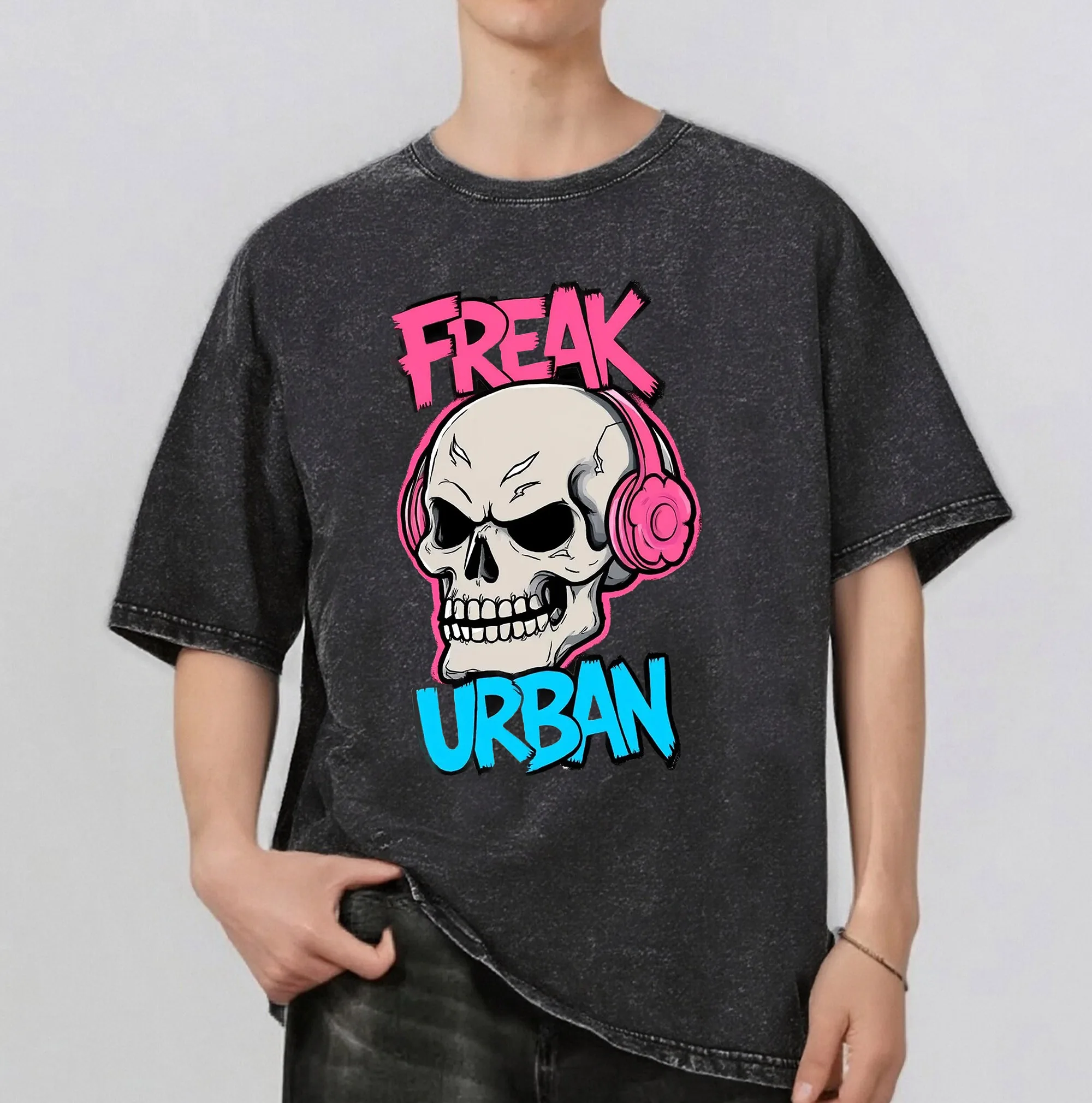 الجمجمة نمط Rint الرجال الصيف ريترو ستايل غسلها المياه تي شيرت عادية قصيرة الأكمام الأساسية الرجال أعلى 230 جرام #1