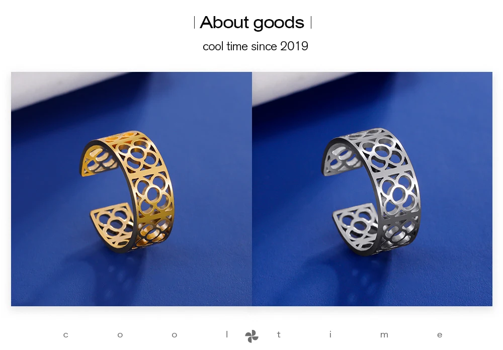 COOLTIME Barcelona Blumen verstellbare Ringe für Männer Frauen Edelstahl offene Fingerringe Blumen Schmuck Geschenk – Detail 3