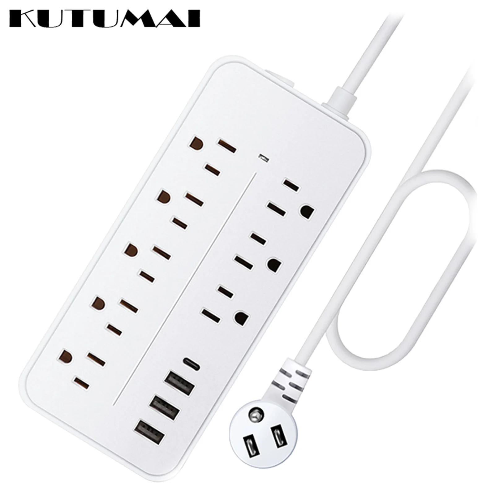 

12-in-1 Power Strip Extension Cord Flat Plug 8 Outlets and 3 USB and 1 USB-C Ports Wall Mount Power Strip for Home Office