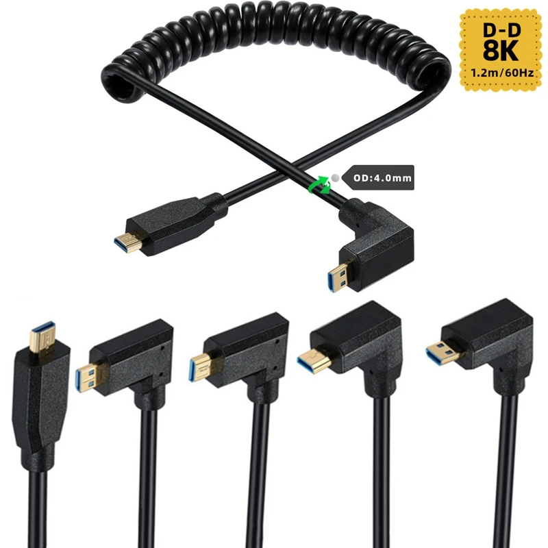 

1.2m 8K@ 60hz4k@120hz Spring Telescopic OD4.0mm Micro HDMI - compatible with D-male Elbow Gold-plated Adapter Cable