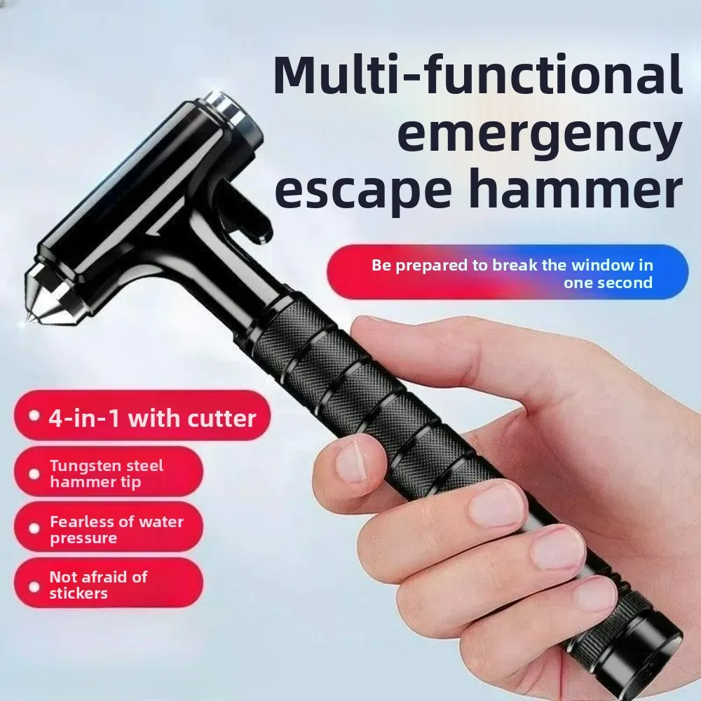 4-in-1 Car Safety Hammer: Multi-Functional Vehicle Flashlight Window Breaker Escape Tool for Emergency Survival