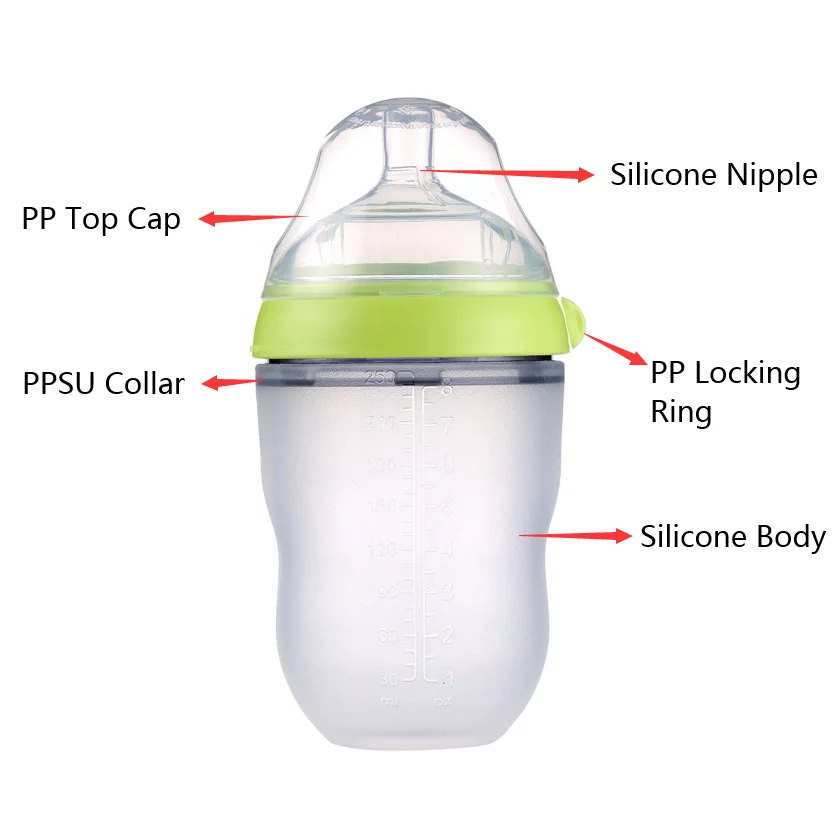5 oz 8 oz BPA Free Wide Neck Silicone Milk Bottle Shatterproof Newborn Anti Colic Baby Feeding Bottle