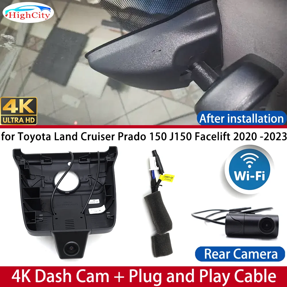 Dash Cam for Toyota Land Cruiser Prado 150 J150 Facelift 2020-2023 4K DVR Wifi Camera Video Recorder Driving Recorder Dashboard