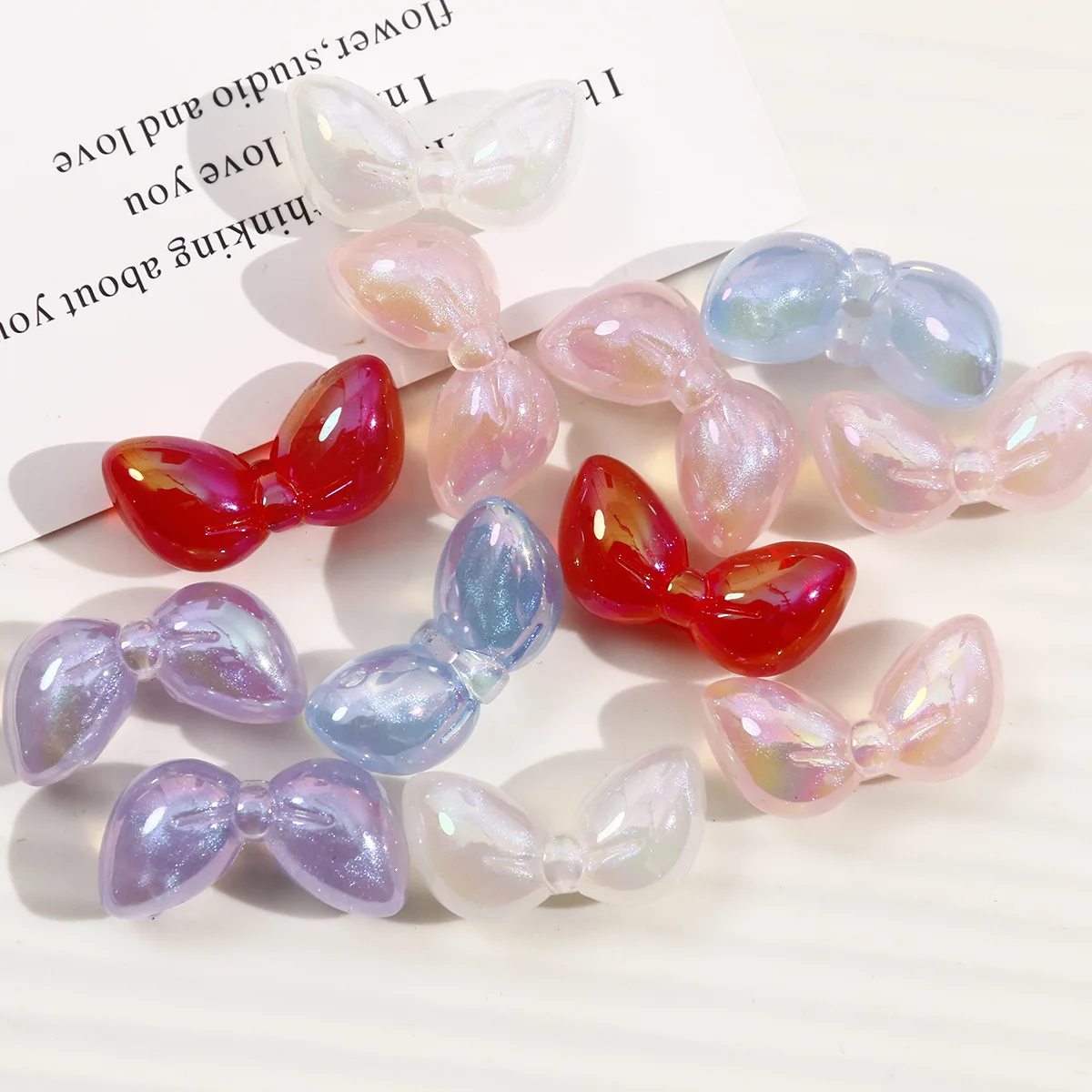 DIY Jewelry Findings 50pcs 29*15mm AB Glitter Acrylic Plastic Cute Tie Bow Ribbon Beads For Girls Necklace Bracelet Earring DIY