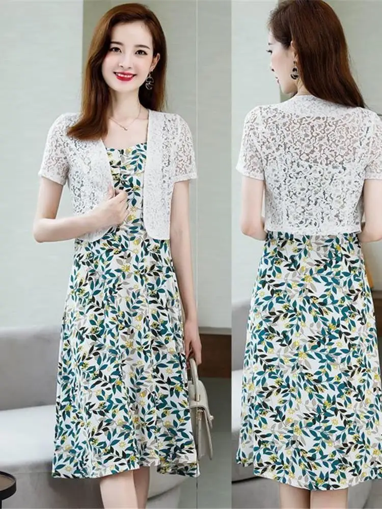 سترة نسائية مفتوحة من الدانتيل مع وسادة كتف رفيعة ملابس خارجية للصيف والربيع مع حزام فستان كاجوال أنيق