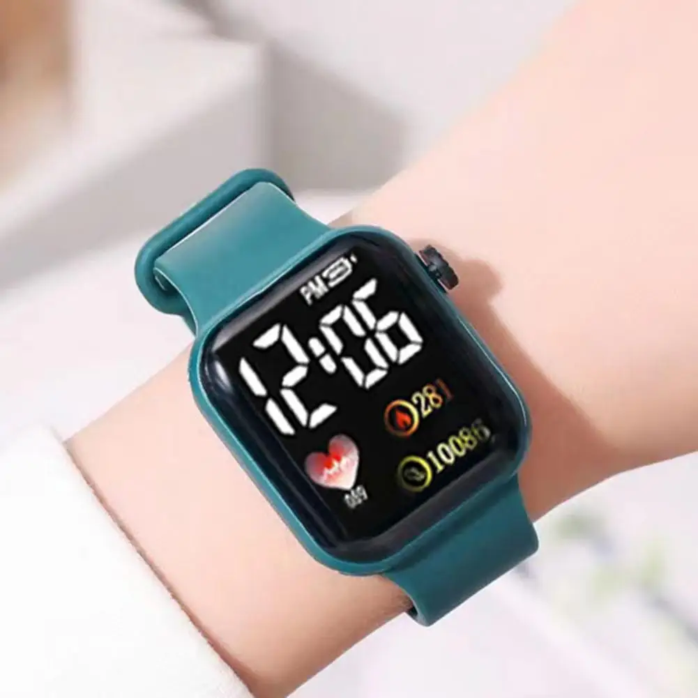 Digital Wristwatches Luminous Square Dial Non Waterproof Electronic Watch Adjustable Precise Time Heart Print LED Wrist Watch