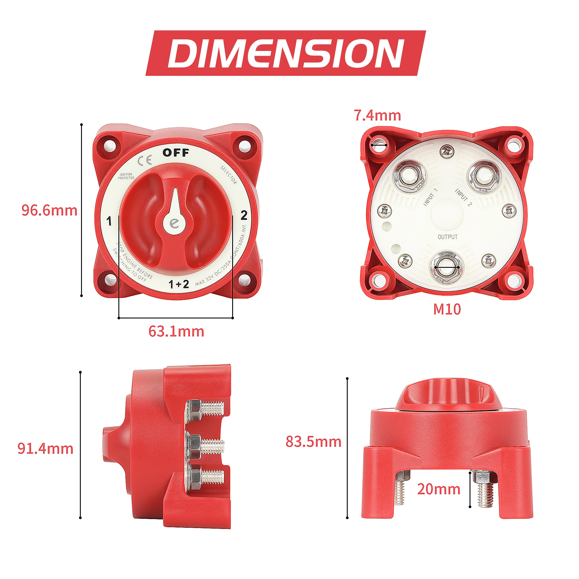 DaierTek 32V 350A Battery Disconnect Switch Selector Disconnect 4 Position 3 Pins 9001E for Marine Boat Truck RV