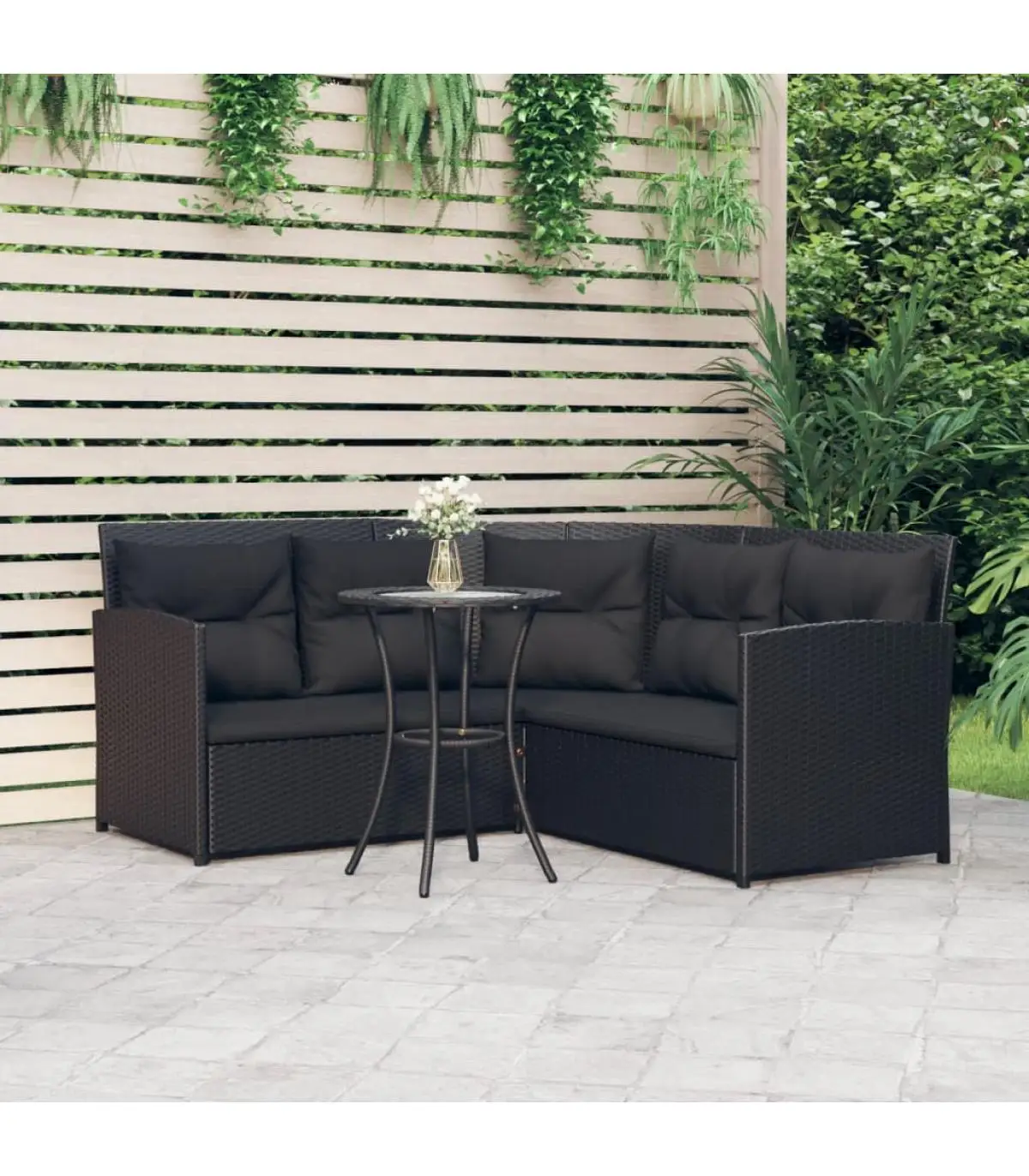 Garden sets L-shaped sofa Set 2 pcs Black synthetic rattan cushions