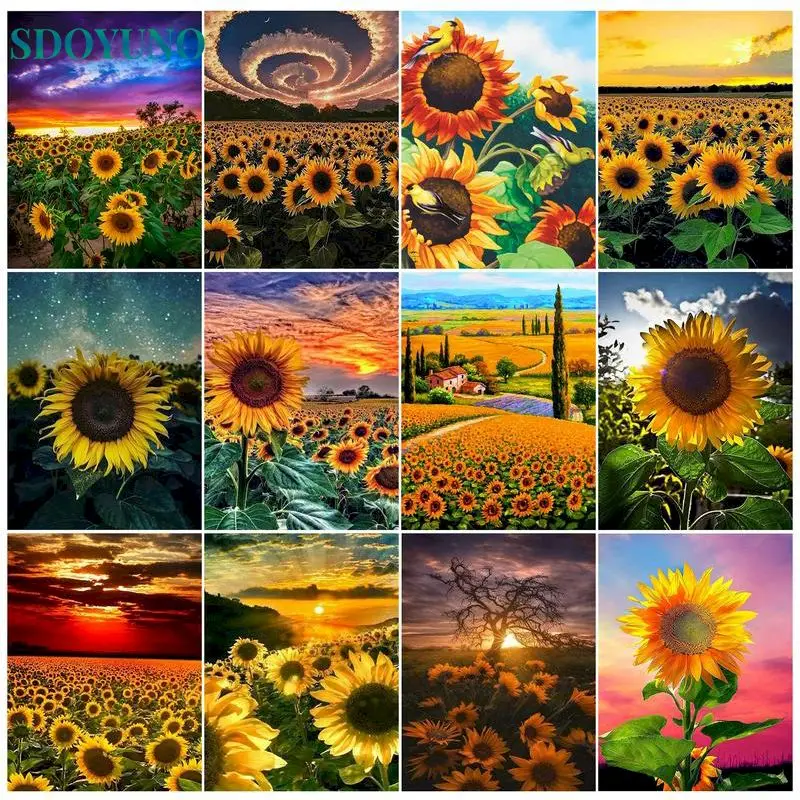 SDOYUNO 5D DIY Diamond Painting Sunflower Cross Stitch Kit Full Drill Square Diamond Embroidery Mosaic Rhinestones Home Decor Se