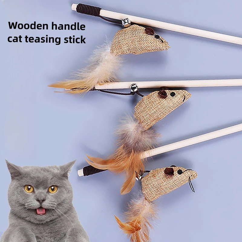

1PC Teaser Feather Toys Kitten Funny Colorful Rod Cat Wand Toys Wood Pet Cat Toys Interactive Stick Pet Cat Supplies