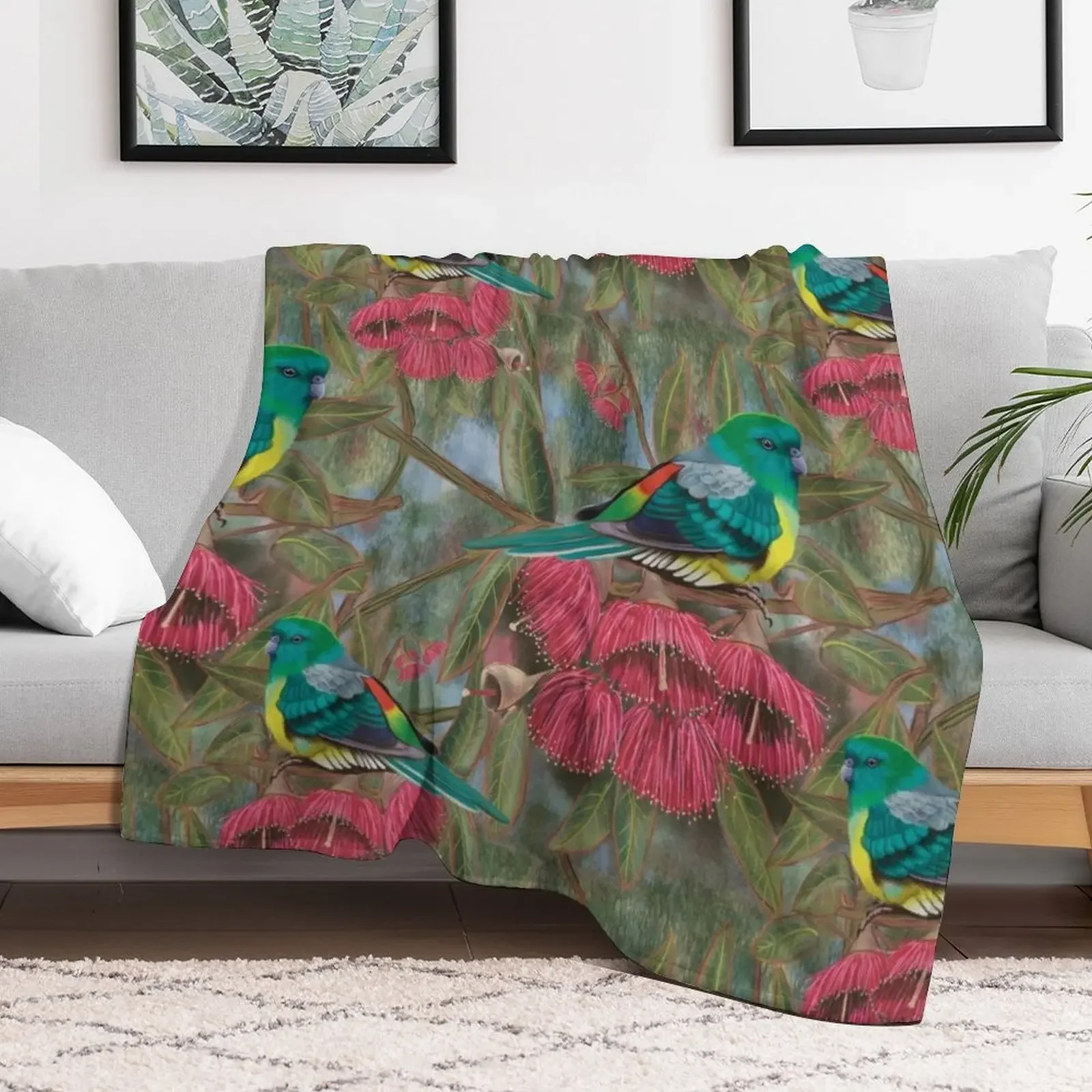 الببغاء الأحمر المنفجر بين أزهار اللثة رمي بطانية لينة أفخم منقوشة الفانيلا المعزي الأرائك البطانيات #2