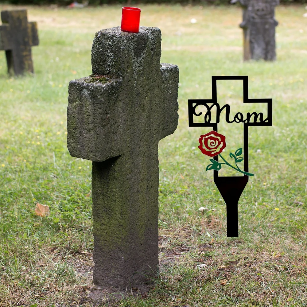 Memorial Grave Markers Heart Memorial Plaque Stake Memorial Metal Grave Stake Decoration For Mom Dad Cemetery Outdoor Yard 30cm