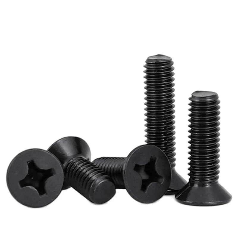 100pcs/lot  M1 M1.2 M1.4 M1.6 M1.7 M2 M2.5 M3 M3.5 M4 M5 KM Mini Small Black Steel  Phillips Flat Countersunk Head Screw Bolt