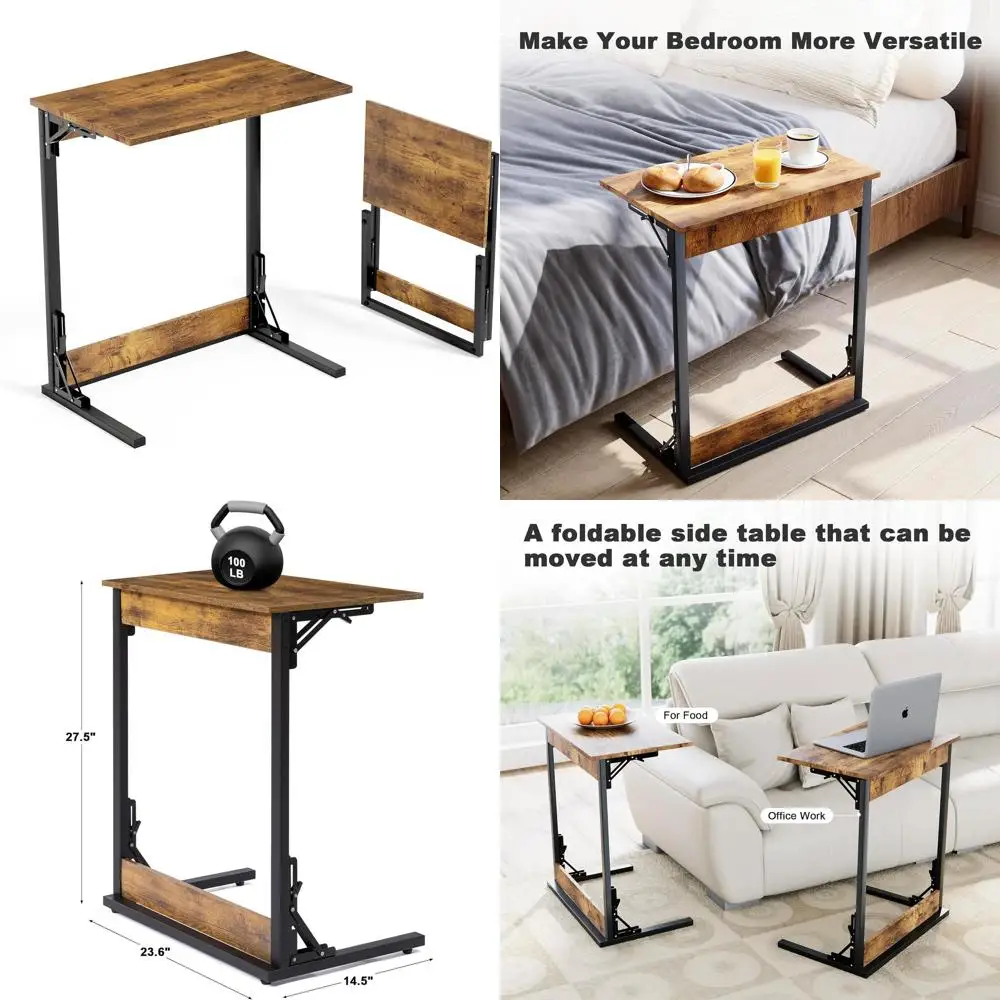 

Компактный C-образный столик для телевизора, не требует сборки, небольшой приставной столик для дивана, складной, 27,5 дюймов, идеально подходит для гостиных и спален, цвет: рустик-коричневый