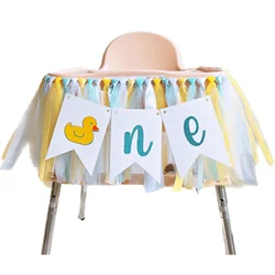 Little Duck Baby Boy one Banner for 1st Birthday Highchair Banner Baby Shower Birthday Decoration Photo Prop Tulle Garland