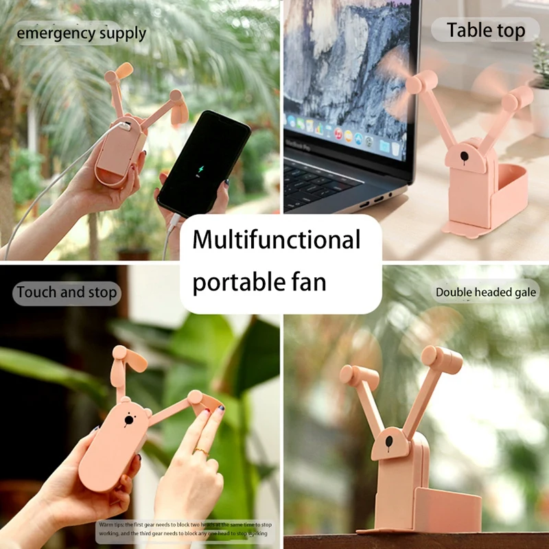 Personal Dual Head Fan Mini Portable Pocket Fan Powerful Handheld Foldable Fan For Office Travel Hiking Camping