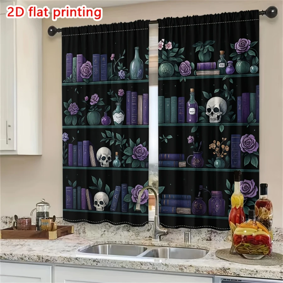 2PCS Digital Printed Curtains, Green Spider Pattern, Multi-Functional Game Style Rod Pocket Drapes for Bedroom Living Room Decor
