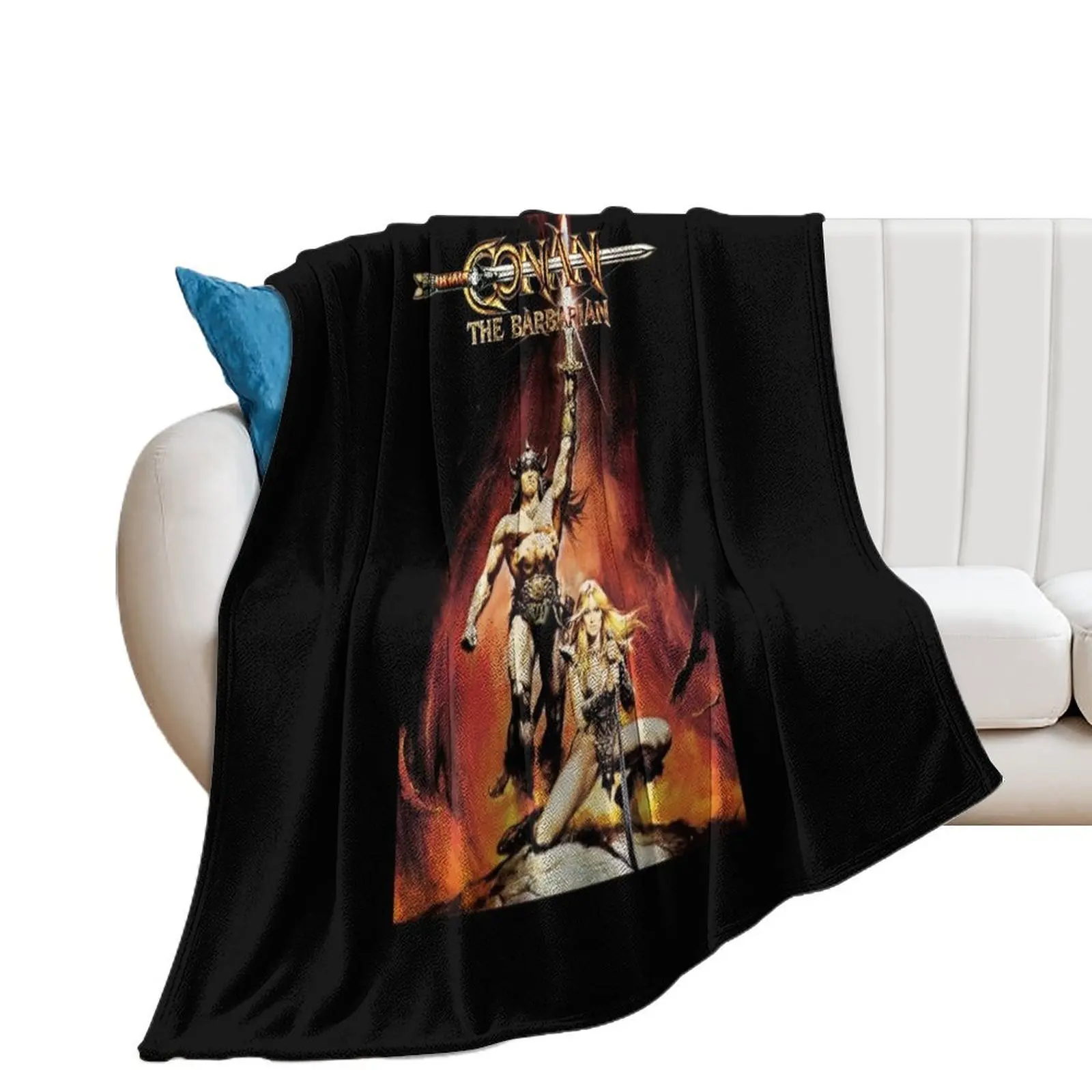 Conan the Barbarian by Arnold Schwarzenegger Movie Poster Throw Blanket Shaggy Soft Beds Designers Stuffeds Blankets