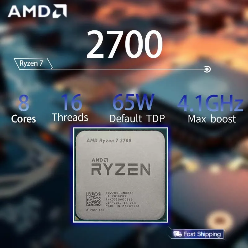 

AMD Ryzen 7 2700 CPU R7 2700 3.2GHz--4.1GHz 8-Core 16-Thread L2=4M L3=16M 65W CPU Processor Socket AM4