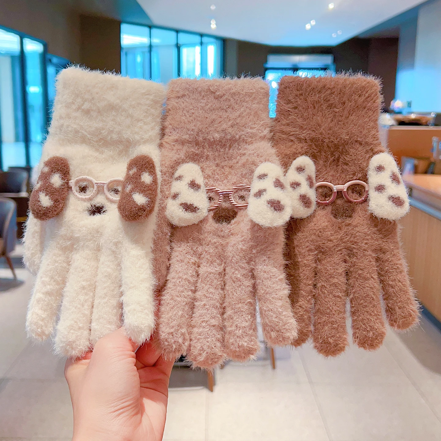 2026 Süße Winterhandschuhe für Kinder mit Hunde-Motiv, weiches Kunstfell, warm, gestrickt, mit vollen Fingern, für Jungen und Mädchen, für kaltes Wetter – Detail 8