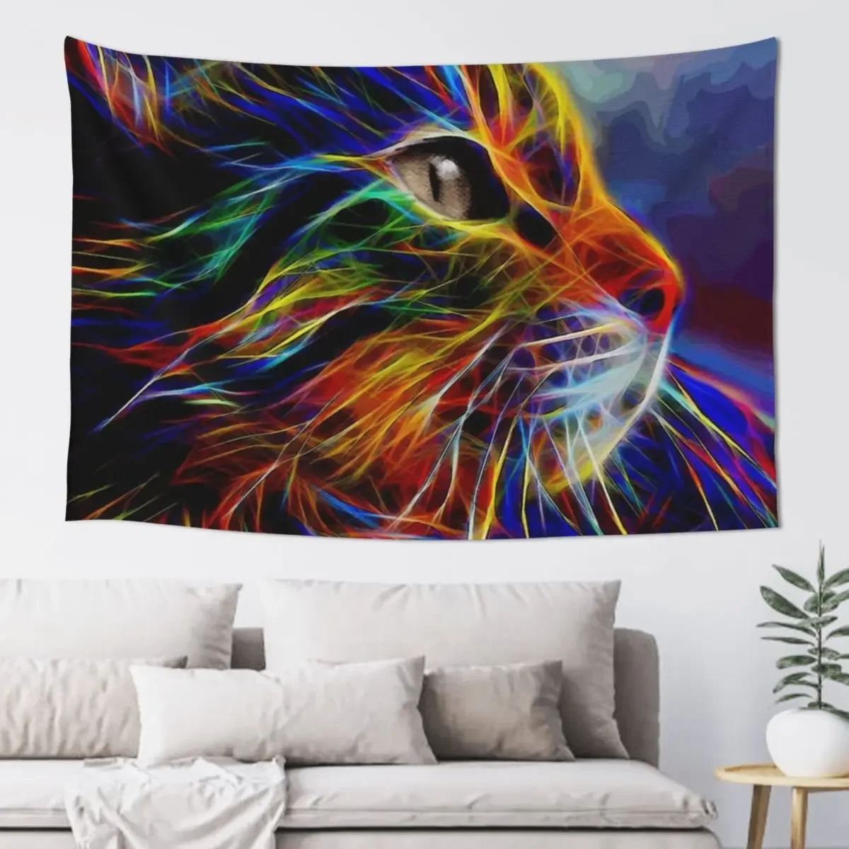 Neon cat, cat, chat, gato, lea roche paintings Tapestry Custom Room Decor Korean Style Nordic Home Decor Cute Decor Tapestry